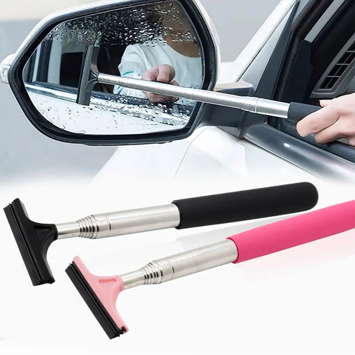 Telescopic Car Mirror Cleaning Tool — Anti-Fog Wiper Brush