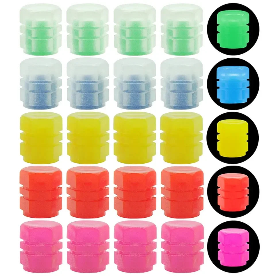 Luminous Tire Valve Caps — Fluorescent Wheel Accent Set