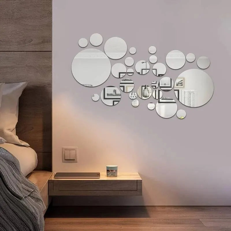 3D Acrylic Mirror Wall Stickers — Minimal Reflective Decor Set (26pcs)