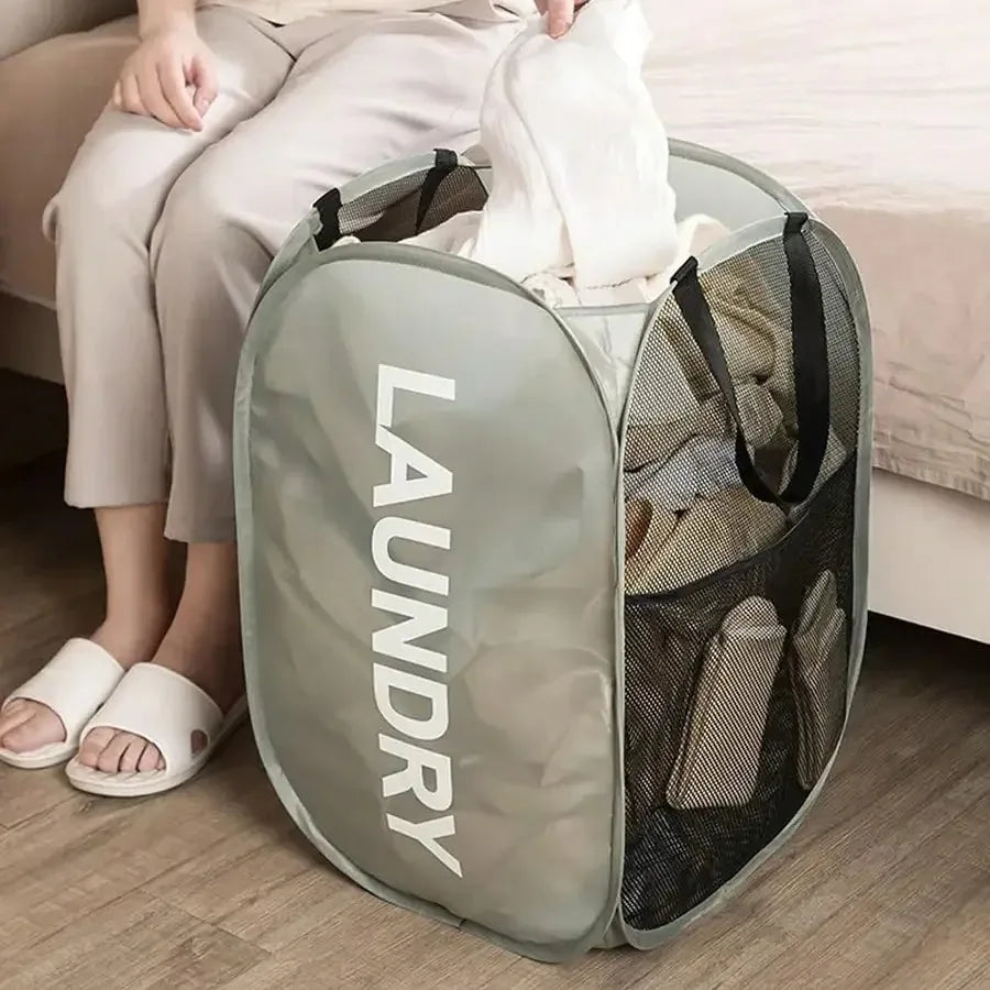 Foldable Mesh Laundry Basket — Large Capacity Storage