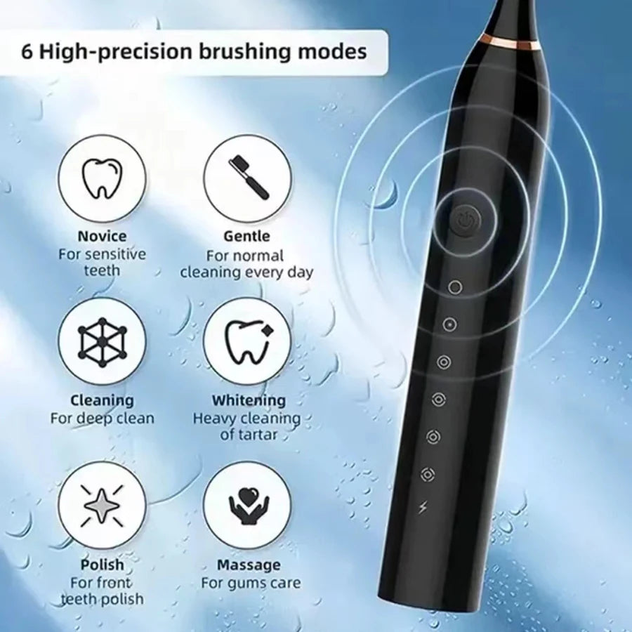 Electric Ultrasonic Toothbrush — 6-Speed Smart Clean (Rechargeable)