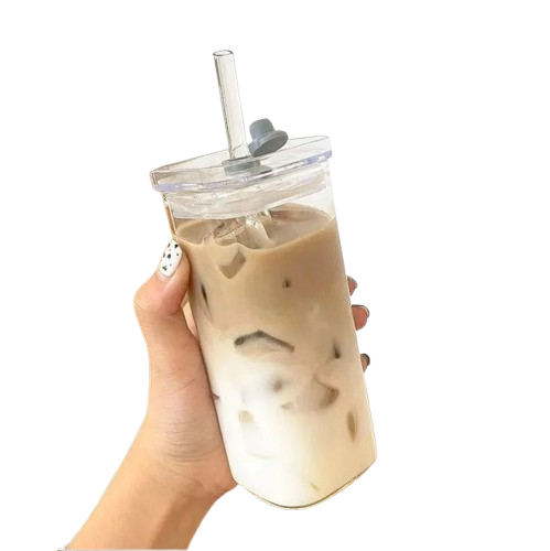 Square Glass Coffee Cup Set — Clear Minimal Edition (400ml)